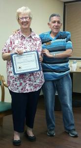 Jean Arthurton receives Certificate of Appreciation   